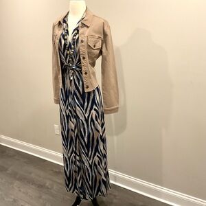 Stylish Blue and Tan Maxi Dress from France